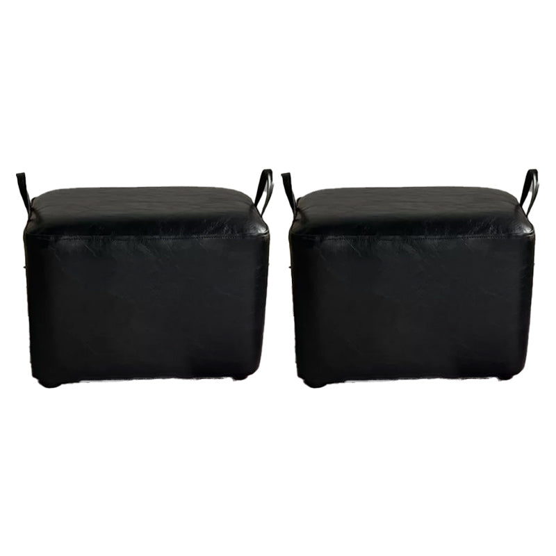 Modern PU Leather Poof Plain Rectangle Water Resistant Ottoman Chair 16"L x 12"W x 11"H Black 2 Piece Set Clearhalo 'furn' 'furn_ottomans_poufs' 'Furniture' 'Living Room Furniture' 'Ottomans & Poufs' 'ottomans_poufs' 6120387