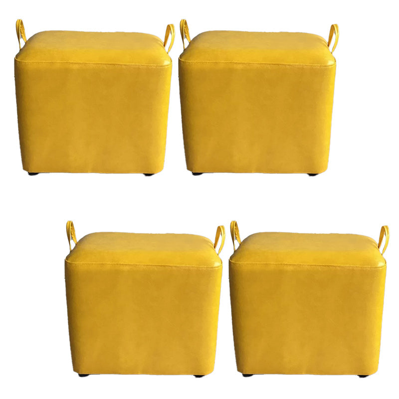 Modern PU Leather Poof Plain Rectangle Water Resistant Ottoman Chair 16"L x 12"W x 11"H Yellow 4 Piece Set Clearhalo 'furn' 'furn_ottomans_poufs' 'Furniture' 'Living Room Furniture' 'Ottomans & Poufs' 'ottomans_poufs' 6120394