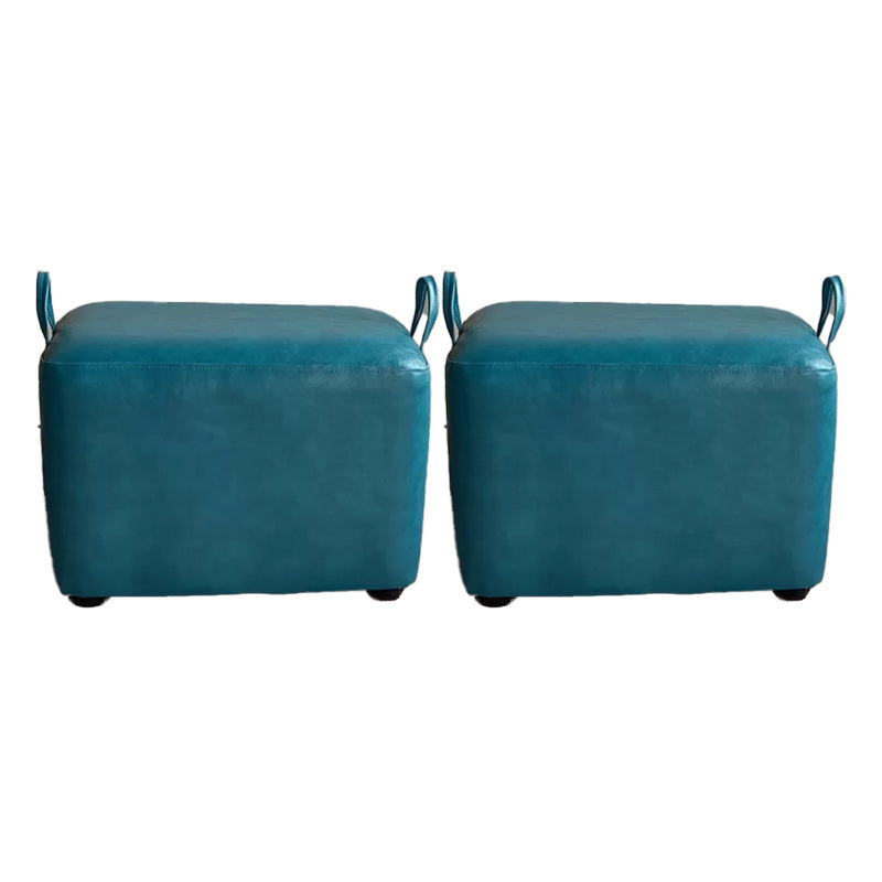 Modern PU Leather Poof Plain Rectangle Water Resistant Ottoman Chair 16"L x 12"W x 11"H Peacock Blue 2 Piece Set Clearhalo 'furn' 'furn_ottomans_poufs' 'Furniture' 'Living Room Furniture' 'Ottomans & Poufs' 'ottomans_poufs' 6120411