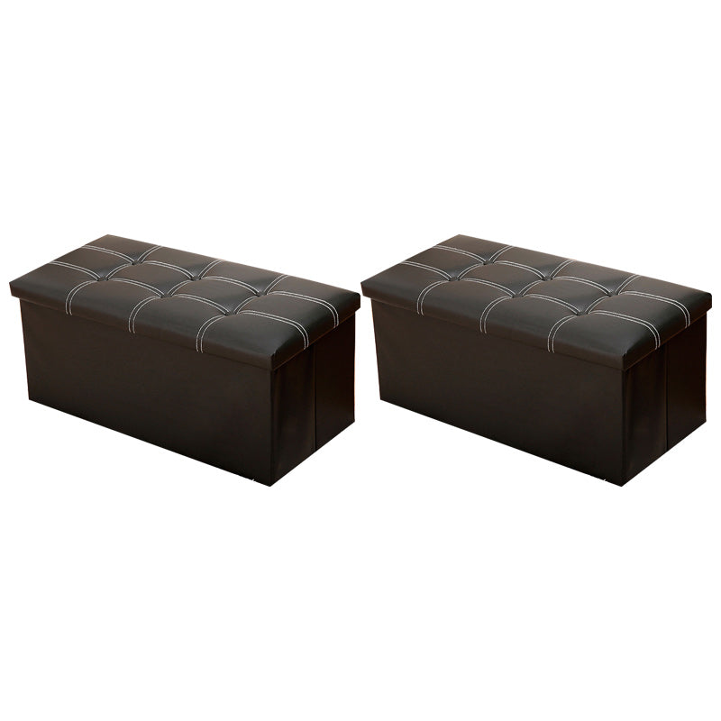 Modern Square Ottoman Foldable Water Resistant Tufted Faux Leather Ottoman with Storage 30"L x 15"W x 15"H Black 2 Piece Set Clearhalo 'furn' 'furn_ottomans_poufs' 'Furniture' 'Living Room Furniture' 'Ottomans & Poufs' 'ottomans_poufs' 6120420