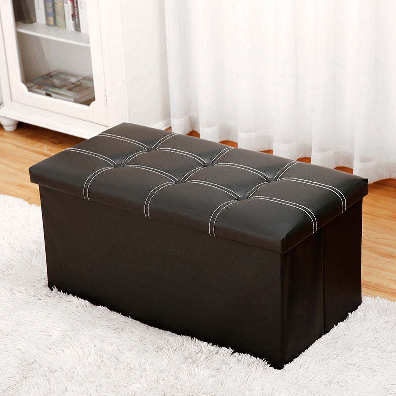 Modern Square Ottoman Foldable Water Resistant Tufted Faux Leather Ottoman with Storage 30"L x 15"W x 15"H Black 1 Piece Clearhalo 'furn' 'furn_ottomans_poufs' 'Furniture' 'Living Room Furniture' 'Ottomans & Poufs' 'ottomans_poufs' 6120424
