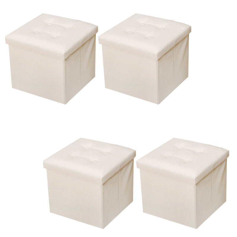 Modern Square Ottoman Foldable Water Resistant Tufted Faux Leather Ottoman with Storage 15"L x 15"W x 15"H Off-White 4 Piece Set Clearhalo 'furn' 'furn_ottomans_poufs' 'Furniture' 'Living Room Furniture' 'Ottomans & Poufs' 'ottomans_poufs' 6120443