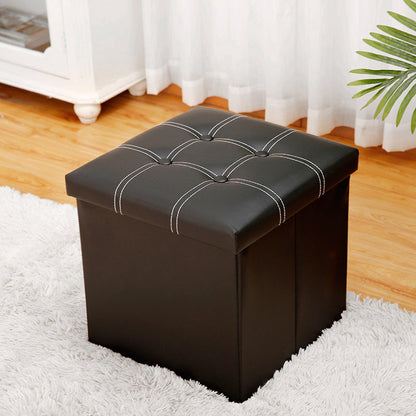 Modern Square Ottoman Foldable Water Resistant Tufted Faux Leather Ottoman with Storage 15"L x 15"W x 15"H Black 1 Piece Clearhalo 'furn' 'furn_ottomans_poufs' 'Furniture' 'Living Room Furniture' 'Ottomans & Poufs' 'ottomans_poufs' 6120446