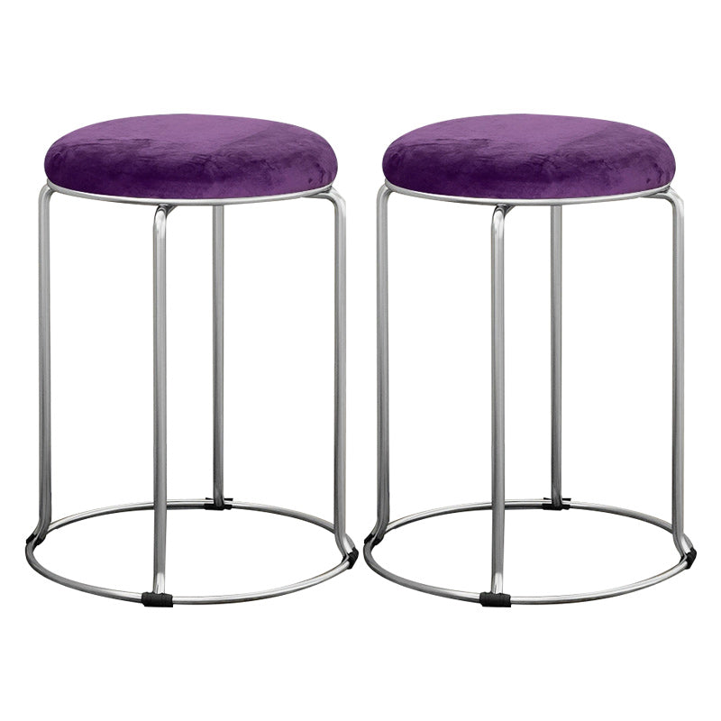 Modern Ottoman Velvet Upholstered Solid Color Metal Frame Round Ottoman Purple 2 Piece Set Clearhalo 'furn' 'furn_ottomans_poufs' 'Furniture' 'Living Room Furniture' 'Ottomans & Poufs' 'ottomans_poufs' 6120496