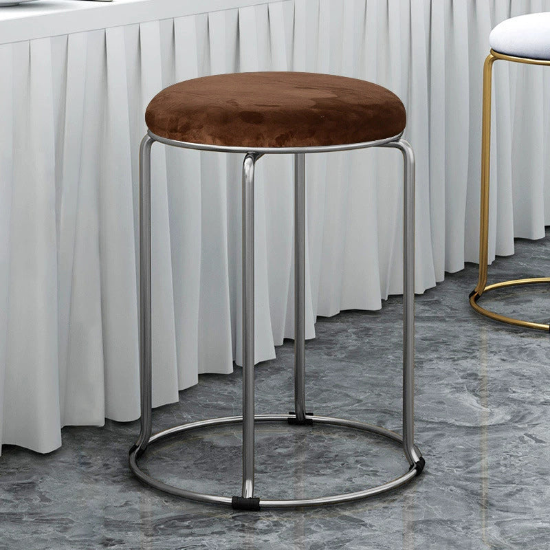 Modern Ottoman Velvet Upholstered Solid Color Metal Frame Round Ottoman Brown 1 Piece Clearhalo 'furn' 'furn_ottomans_poufs' 'Furniture' 'Living Room Furniture' 'Ottomans & Poufs' 'ottomans_poufs' 6120508