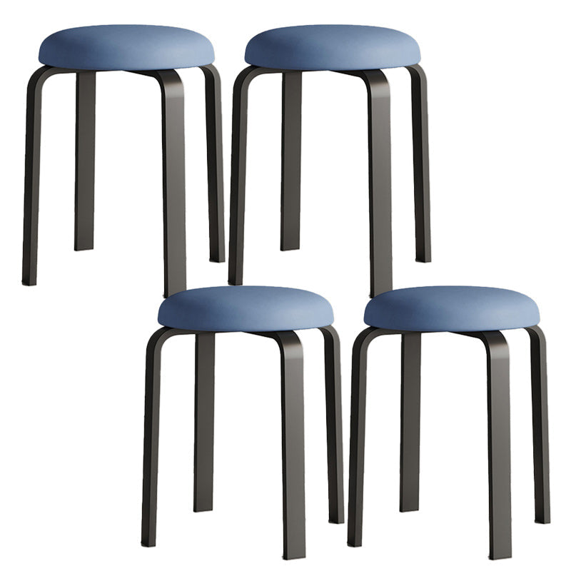 Modern Ottoman Fabric Upholstered Solid Color Metal Frame Round Ottoman Blue 4 Piece Set Black Clearhalo 'furn' 'furn_ottomans_poufs' 'Furniture' 'Living Room Furniture' 'Ottomans & Poufs' 'ottomans_poufs' 6120526