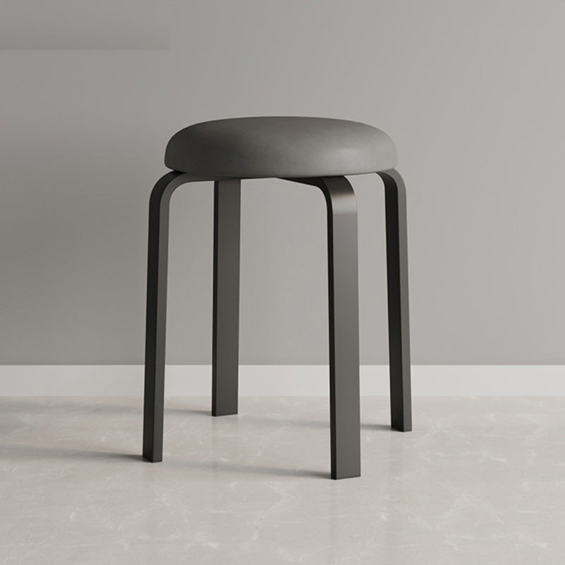 Modern Ottoman Fabric Upholstered Solid Color Metal Frame Round Ottoman Dark Gray 1 Piece Black Clearhalo 'furn' 'furn_ottomans_poufs' 'Furniture' 'Living Room Furniture' 'Ottomans & Poufs' 'ottomans_poufs' 6120528