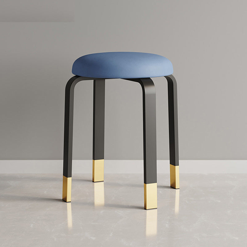 Modern Ottoman Fabric Upholstered Solid Color Metal Frame Round Ottoman Blue 1 Piece Gold Clearhalo 'furn' 'furn_ottomans_poufs' 'Furniture' 'Living Room Furniture' 'Ottomans & Poufs' 'ottomans_poufs' 6120543