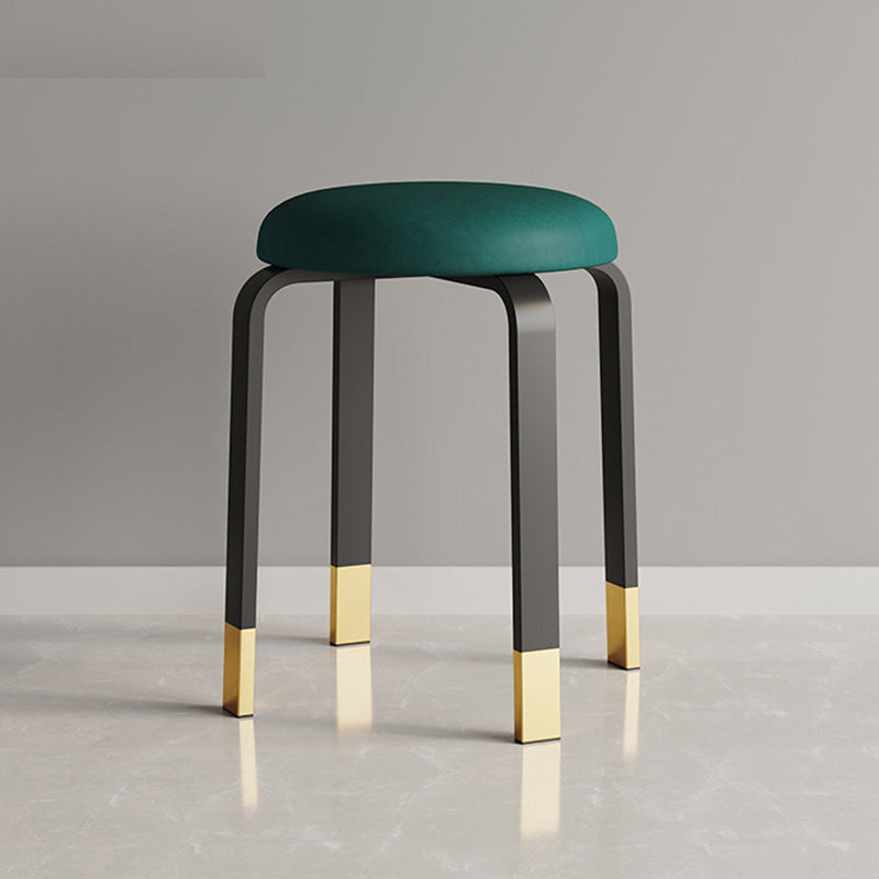 Modern Ottoman Fabric Upholstered Solid Color Metal Frame Round Ottoman Dark Green 1 Piece Gold Clearhalo 'furn' 'furn_ottomans_poufs' 'Furniture' 'Living Room Furniture' 'Ottomans & Poufs' 'ottomans_poufs' 6120552