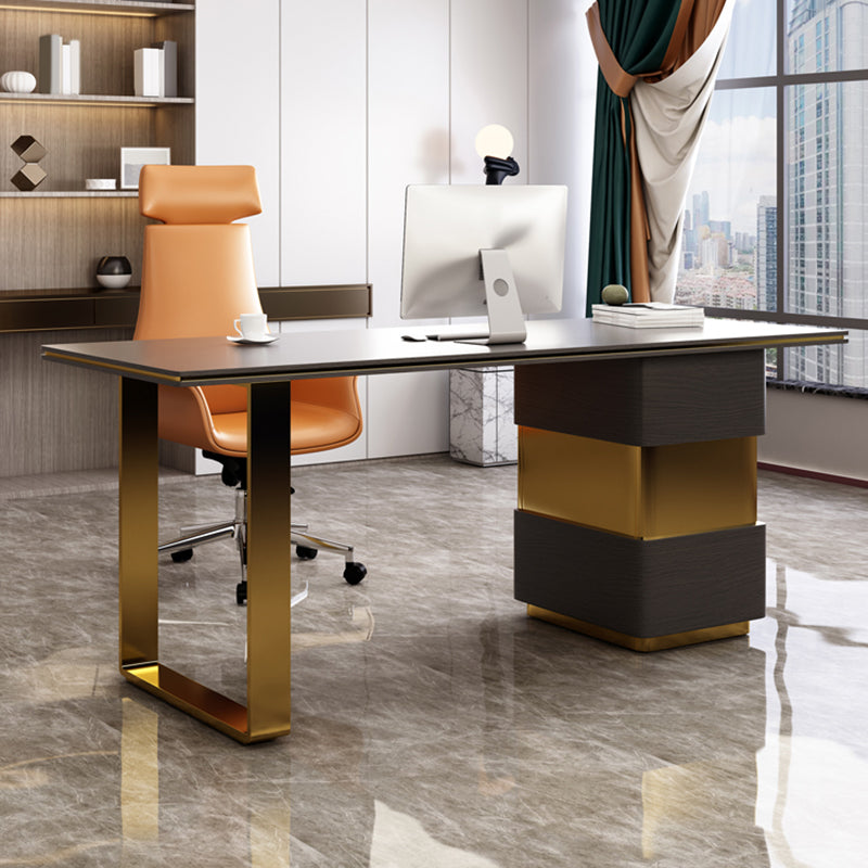 Rectangular with Drawers Office Desk Pedestal Artificial Wood Writing Desk Glam Clearhalo 'furn' 'furn_office_desk' 'Furniture' 'Office Desks' 'Office Furniture' 'office_desk' 6120674