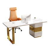 Rectangular with Drawers Office Desk Pedestal Artificial Wood Writing Desk Glam Clearhalo 'furn' 'furn_office_desk' 'Furniture' 'Office Desks' 'Office Furniture' 'office_desk' 6120676