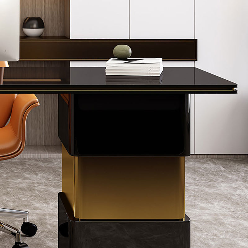 Rectangular with Drawers Office Desk Pedestal Artificial Wood Writing Desk Glam Clearhalo 'furn' 'furn_office_desk' 'Furniture' 'Office Desks' 'Office Furniture' 'office_desk' 6120677