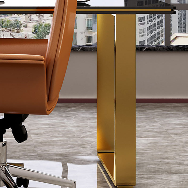 Rectangular with Drawers Office Desk Pedestal Artificial Wood Writing Desk Glam Clearhalo 'furn' 'furn_office_desk' 'Furniture' 'Office Desks' 'Office Furniture' 'office_desk' 6120678