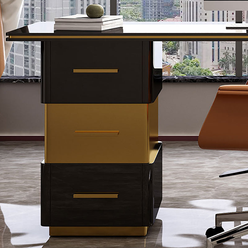Rectangular with Drawers Office Desk Pedestal Artificial Wood Writing Desk Glam Clearhalo 'furn' 'furn_office_desk' 'Furniture' 'Office Desks' 'Office Furniture' 'office_desk' 6120680