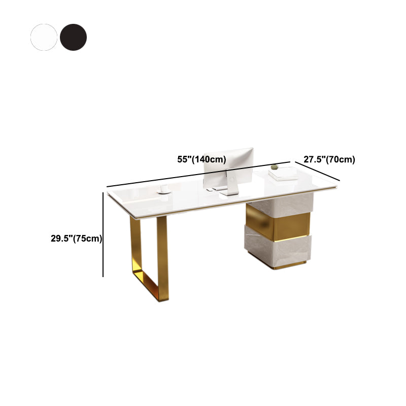 Rectangular with Drawers Office Desk Pedestal Artificial Wood Writing Desk Glam Clearhalo 'furn' 'furn_office_desk' 'Furniture' 'Office Desks' 'Office Furniture' 'office_desk' 6120681