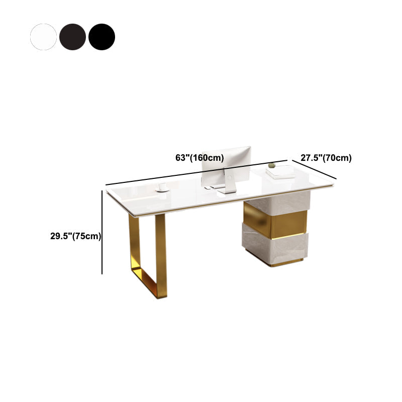Rectangular with Drawers Office Desk Pedestal Artificial Wood Writing Desk Glam Clearhalo 'furn' 'furn_office_desk' 'Furniture' 'Office Desks' 'Office Furniture' 'office_desk' 6120682
