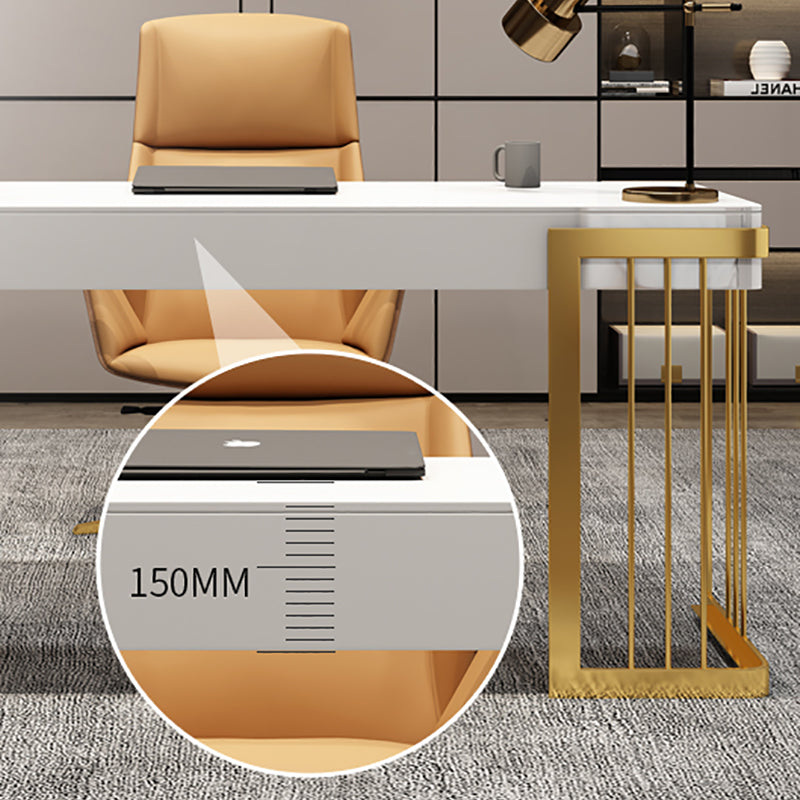 Rectangular Writing Desk Stainless Steel and Artificial Wood Office Desk Glam