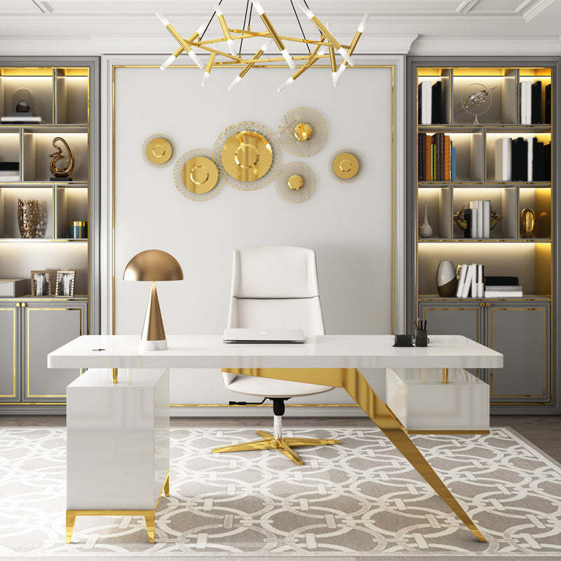 Escritorio de oficina artificial y acero Descrito de escritura de pedestal con archivador