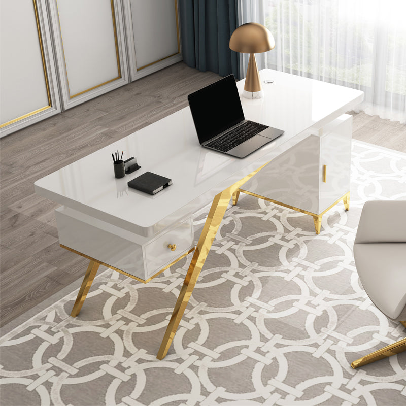 Escritorio de oficina artificial y acero Descrito de escritura de pedestal con archivador