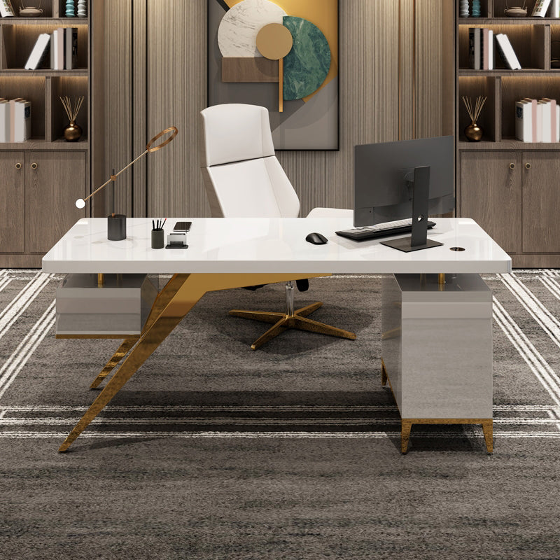 Escritorio de oficina artificial y acero Descrito de escritura de pedestal con archivador