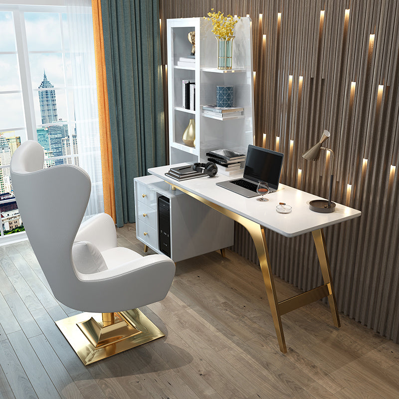 23.6" Wide Office Desk with 3 Storage Drawers Computer Desk Artificial Wood White Clearhalo 'furn' 'furn_office_desk' 'Furniture' 'Office Desks' 'Office Furniture' 'office_desk' 6120799