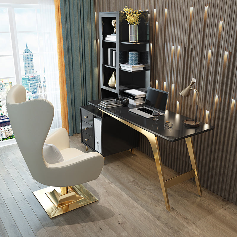 23.6" Wide Office Desk with 3 Storage Drawers Computer Desk Artificial Wood Black Clearhalo 'furn' 'furn_office_desk' 'Furniture' 'Office Desks' 'Office Furniture' 'office_desk' 6120800
