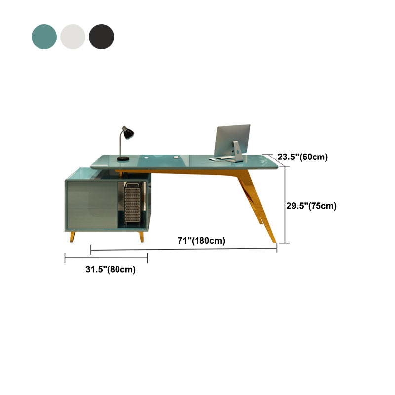 23.6" Wide Office Desk with 3 Storage Drawers Computer Desk Artificial Wood Clearhalo 'furn' 'furn_office_desk' 'Furniture' 'Office Desks' 'Office Furniture' 'office_desk' 6120813