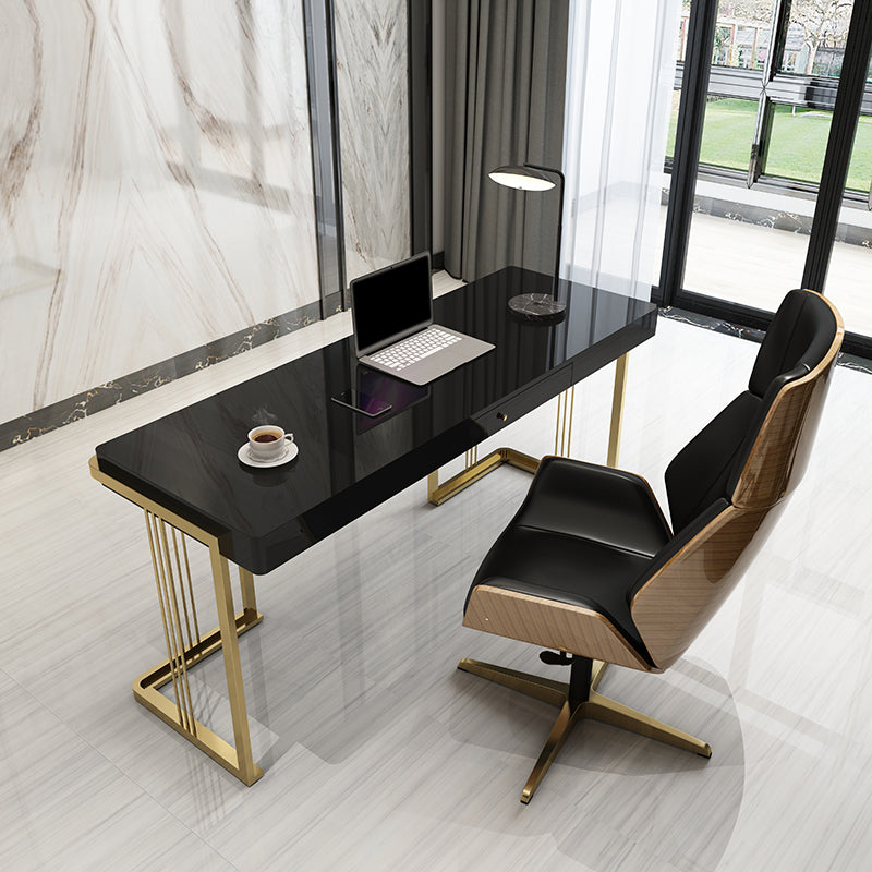 Artificial Wood Writing Desk Rectangular Sled Office Desk for Office 47.2"L x 21.7"W x 29.5"H Black Clearhalo 'furn' 'furn_office_desk' 'Furniture' 'Office Desks' 'Office Furniture' 'office_desk' 6120830