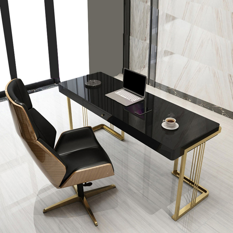 Artificial Wood Writing Desk Rectangular Sled Office Desk for Office 55.1"L x 21.7"W x 29.5"H Black Clearhalo 'furn' 'furn_office_desk' 'Furniture' 'Office Desks' 'Office Furniture' 'office_desk' 6120832