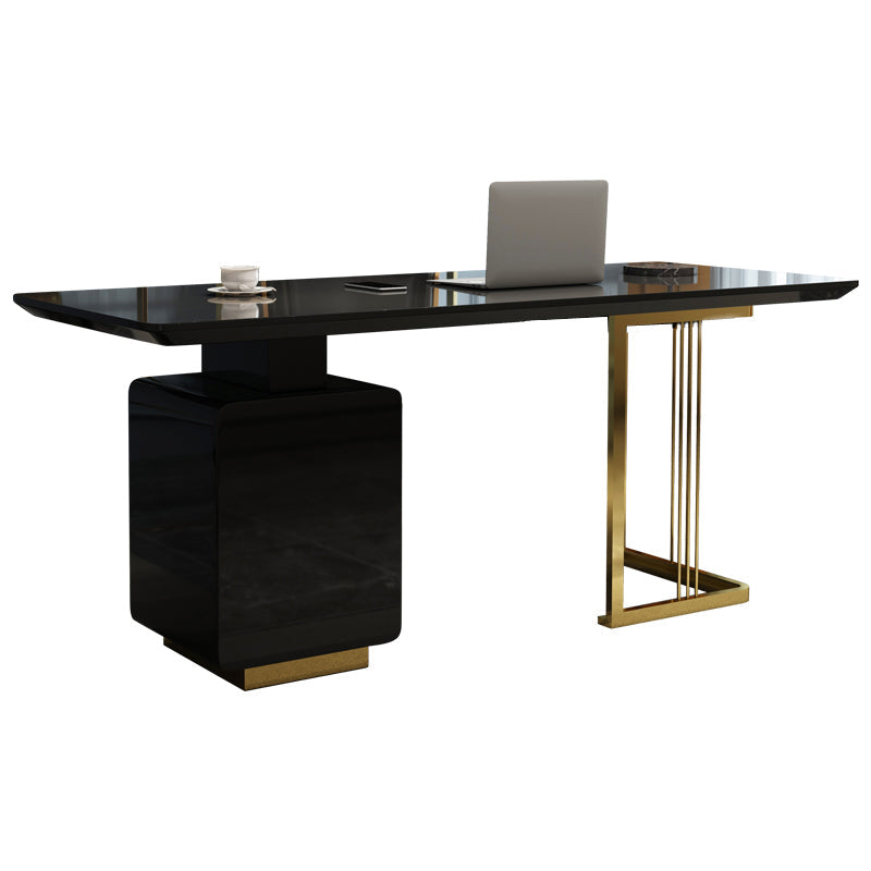 Rectangular Glam Office Desk with 3 Storage Drawers Writing Desk Artificial Wood Black Clearhalo 'furn' 'furn_office_desk' 'Furniture' 'Office Desks' 'Office Furniture' 'office_desk' 6120850