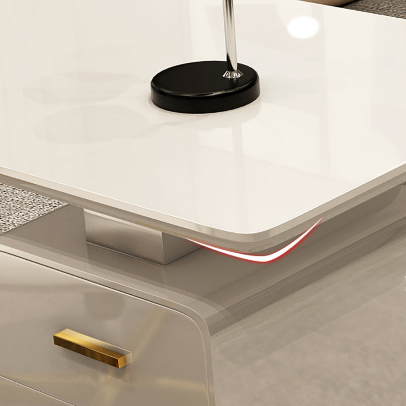 Rectangular Glam Office Desk with 3 Storage Drawers Writing Desk Artificial Wood Clearhalo 'furn' 'furn_office_desk' 'Furniture' 'Office Desks' 'Office Furniture' 'office_desk' 6120851