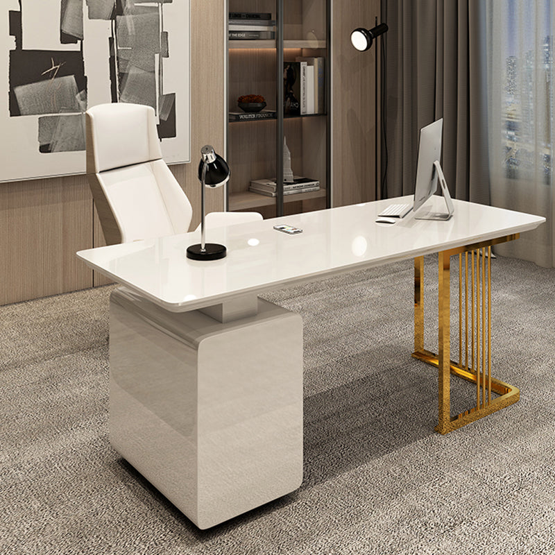 Rectangular Glam Office Desk with 3 Storage Drawers Writing Desk Artificial Wood Clearhalo 'furn' 'furn_office_desk' 'Furniture' 'Office Desks' 'Office Furniture' 'office_desk' 6120855
