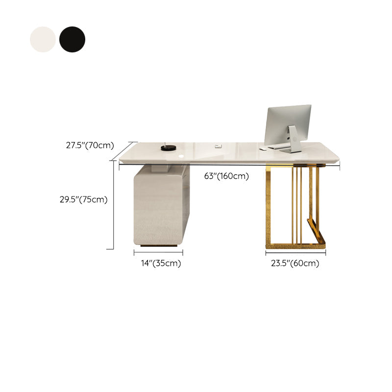 Rectangular Glam Office Desk with 3 Storage Drawers Writing Desk Artificial Wood Clearhalo 'furn' 'furn_office_desk' 'Furniture' 'Office Desks' 'Office Furniture' 'office_desk' 6120857