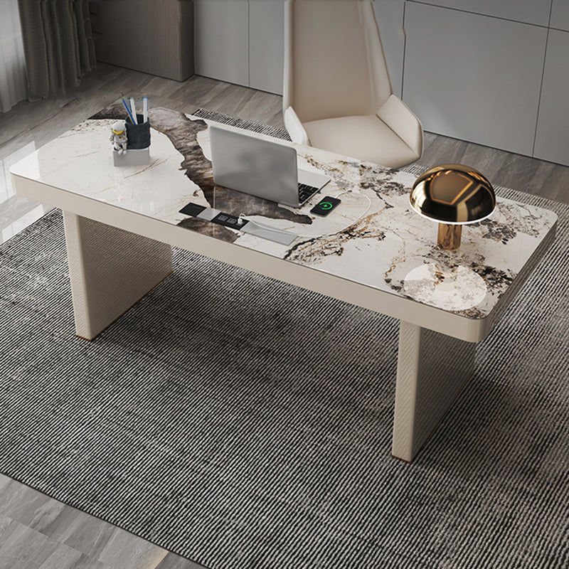 Beige rechteckige Schreibtisch Glam Kabelverwaltungsbüro mit Schubladen