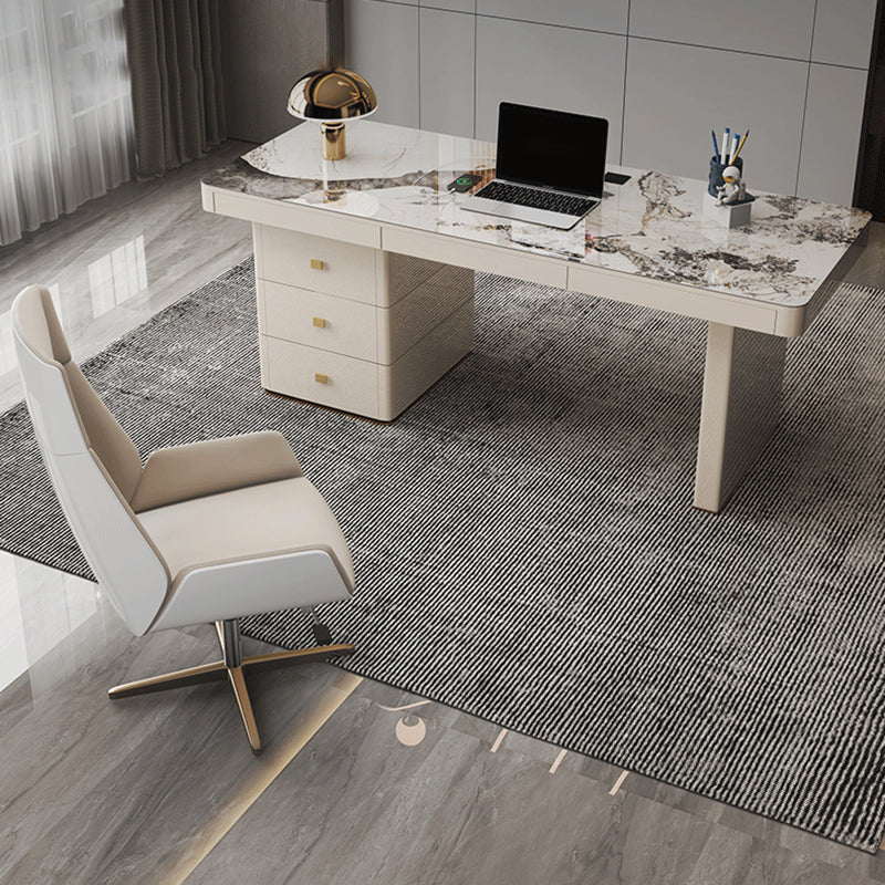 Beige rechteckige Schreibtisch Glam Kabelverwaltungsbüro mit Schubladen