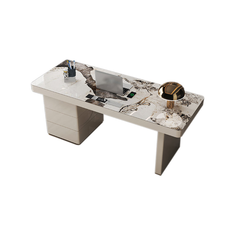 Beige rechteckige Schreibtisch Glam Kabelverwaltungsbüro mit Schubladen