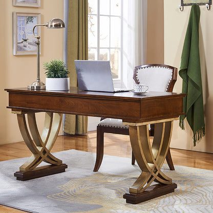 Glam Natural Rectangular Writing Desk Home Office Desk with Metal Legs 63"L x 30.7"W x 27.5"H Clearhalo 'furn' 'furn_office_desk' 'Furniture' 'Office Desks' 'Office Furniture' 'office_desk' 6120949