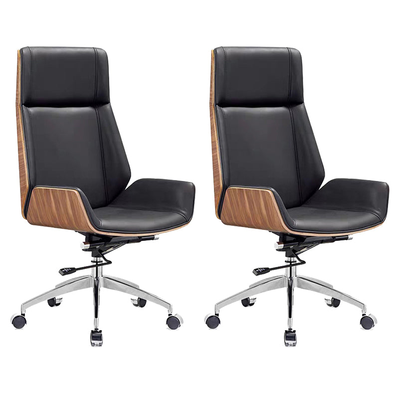 Contemporary High Back Office Chair Black Executive Faux Leather Chair 2 Piece Set Clearhalo 'furn' 'furn_office_chair' 'Furniture' 'Office Chairs' 'Office Furniture' 'office_chair' 6121048