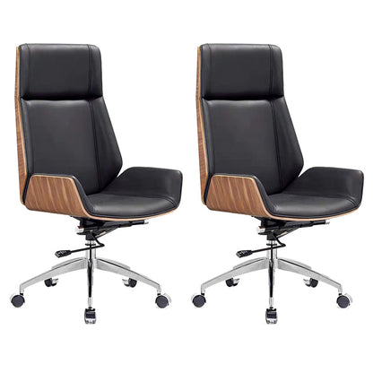 Contemporary High Back Office Chair Black Executive Faux Leather Chair 2 Piece Set Clearhalo 'furn' 'furn_office_chair' 'Furniture' 'Office Chairs' 'Office Furniture' 'office_chair' 6121048