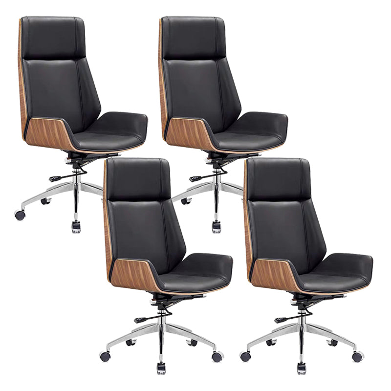 Contemporary High Back Office Chair Black Executive Faux Leather Chair 4 Piece Set Clearhalo 'furn' 'furn_office_chair' 'Furniture' 'Office Chairs' 'Office Furniture' 'office_chair' 6121049