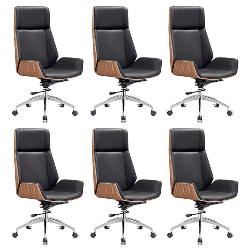 Contemporary High Back Office Chair Black Executive Faux Leather Chair 6 Piece Set Clearhalo 'furn' 'furn_office_chair' 'Furniture' 'Office Chairs' 'Office Furniture' 'office_chair' 6121051