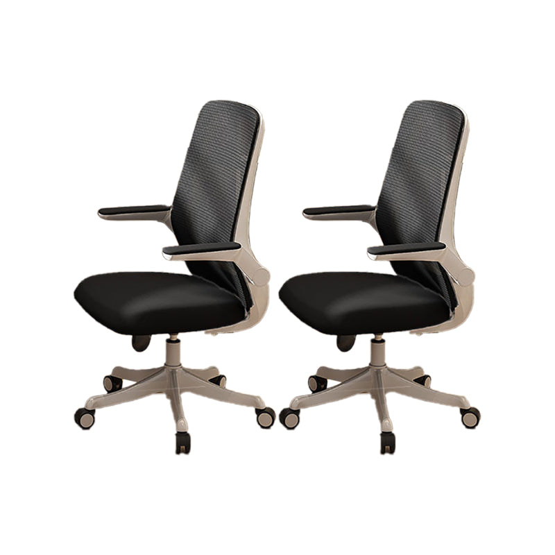 Flip-up Armrest Desk Chair Microfiber Desk High Back Chair Swivel Ergonomic Black 2 Piece Set Clearhalo 'furn' 'furn_office_chair' 'Furniture' 'Office Chairs' 'Office Furniture' 'office_chair' 6121254
