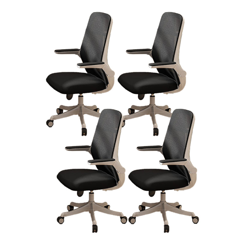 Flip-up Armrest Desk Chair Microfiber Desk High Back Chair Swivel Ergonomic Black 4 Piece Set Clearhalo 'furn' 'furn_office_chair' 'Furniture' 'Office Chairs' 'Office Furniture' 'office_chair' 6121256
