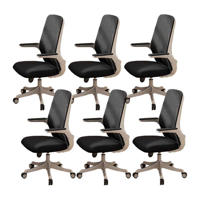 Flip-up Armrest Desk Chair Microfiber Desk High Back Chair Swivel Ergonomic Black 6 Piece Set Clearhalo 'furn' 'furn_office_chair' 'Furniture' 'Office Chairs' 'Office Furniture' 'office_chair' 6121258