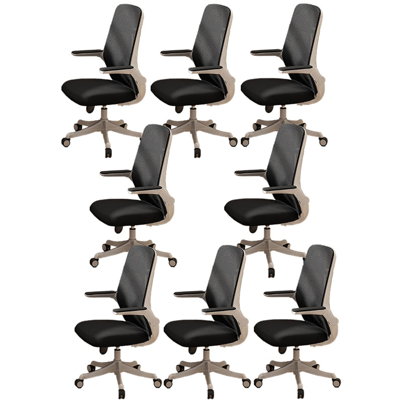 Flip-up Armrest Desk Chair Microfiber Desk High Back Chair Swivel Ergonomic Black 8 Piece Set Clearhalo 'furn' 'furn_office_chair' 'Furniture' 'Office Chairs' 'Office Furniture' 'office_chair' 6121260