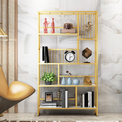 Standard Metal Shelf Bookcase Glam Open Book Shelf with Shelves 23.6"L x 11.8"W x 70.9"H Gold