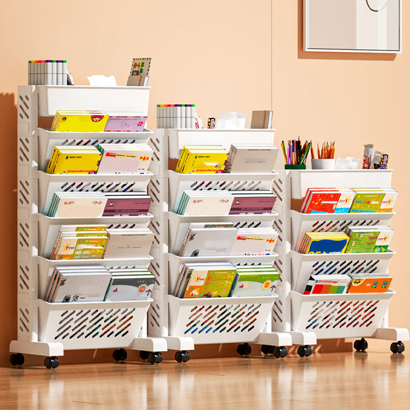 White Contemporary Standard Home Plastic Bookshelf with Wheels Clearhalo 'Bookcases' 'furn' 'furn_bookcases' 'Furniture' 'Office Furniture' 6121374