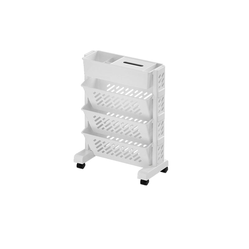 White Contemporary Standard Home Plastic Bookshelf with Wheels 15.4"L x 7.5"W x 20.9"H Clearhalo 'Bookcases' 'furn' 'furn_bookcases' 'Furniture' 'Office Furniture' 6121375