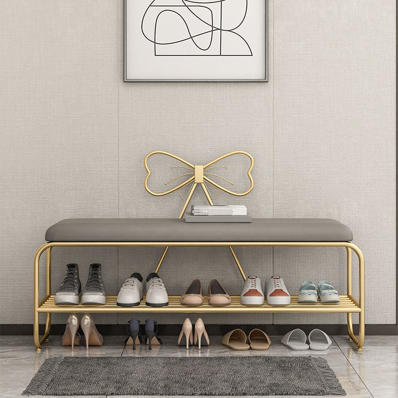13.78 Inch Wide Glam Cushioned Bench Foam Bench with Shoes Storage Grey Clearhalo 'Benches' 'Chairs & Seating' 'furn' 'furn_benches' 'Furniture' 'Living Room Furniture' 6121584