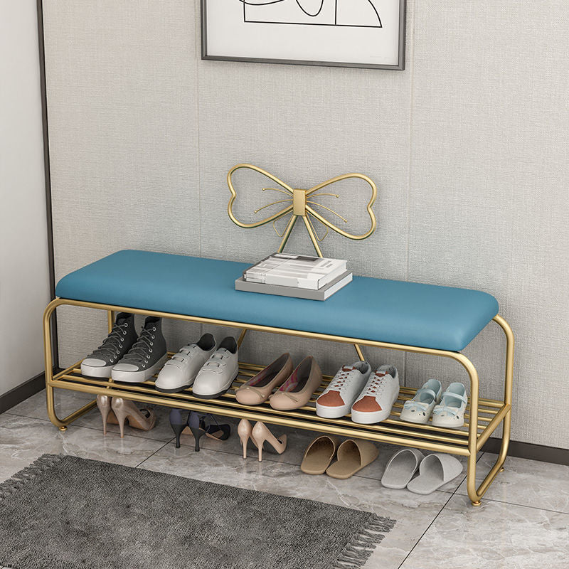 13.78 Inch Wide Glam Cushioned Bench Foam Bench with Shoes Storage Blue Clearhalo 'Benches' 'Chairs & Seating' 'furn' 'furn_benches' 'Furniture' 'Living Room Furniture' 6121585
